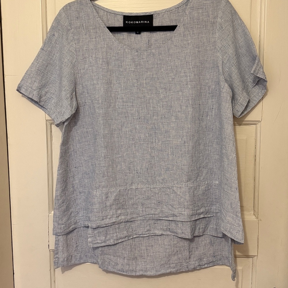 Kokomarina White and Blue Checkered Top